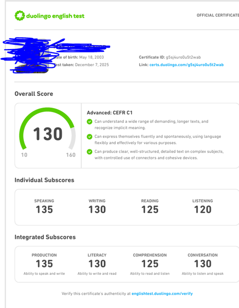 Duolingo Certificate